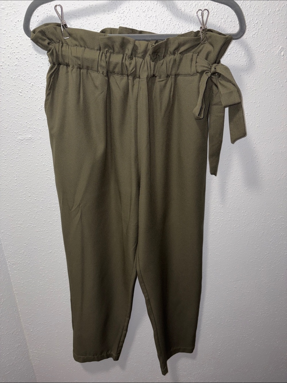 Olive Green Paperbag Waist Pants